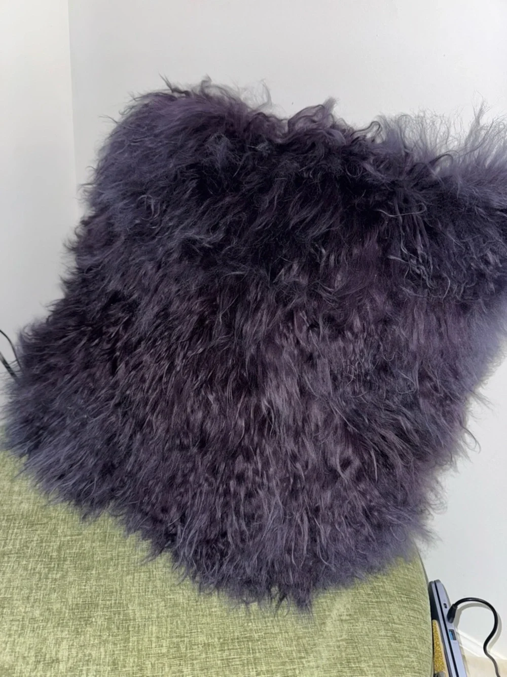 Mongolian Lamb Fur Large Pillow Wool Purple Gray
